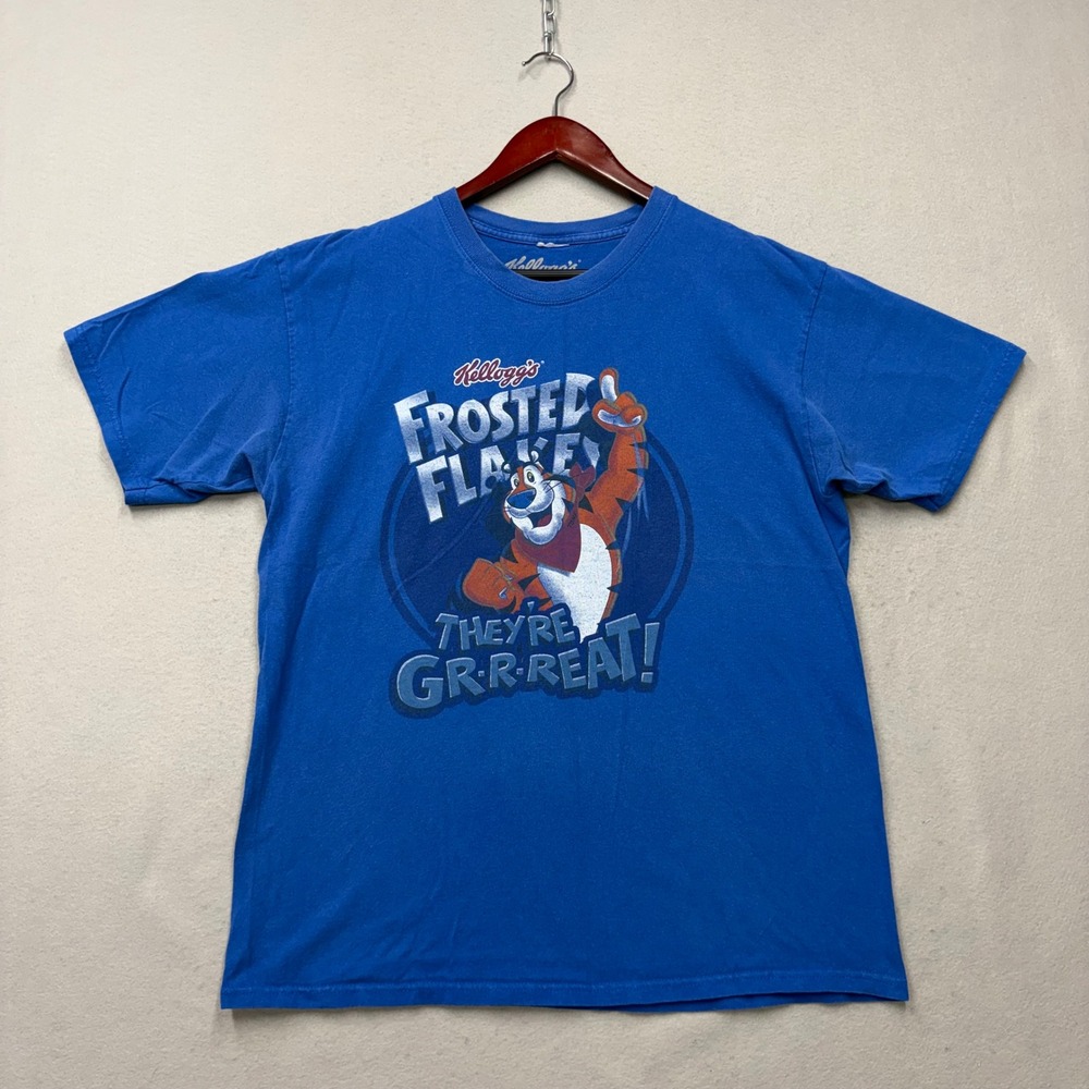 Kellogg's T-Shirt Mens Large Blue Frosted Flakes Tony the Tiger Graphic Y2K Tee